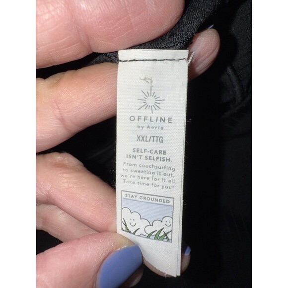 Aerie OFFLINE Real Me Super Flare Leggings XXL High Rise Black Ribbed Panels - Picture 7 of 8